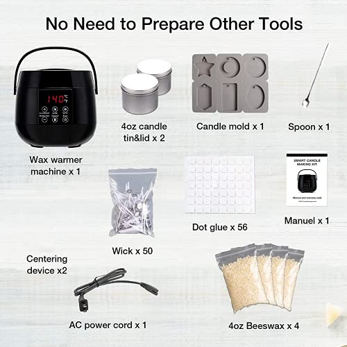 NRANSON Vela Haciendo Kit de DIY derretir Cera Kit para Principiantes Vela Suministros con 500ml de Cera más cálido 4PCS Cera de Abejas 2PCS Vela tarros Vela moldes para 50PCS Vela mechas