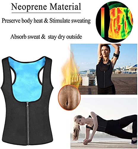 Nueva Chaleco Sauna Deportivo Mujer Fajas Reductoras Adelgazantes Abdominal Neopreno Camiseta Sudoración Compresión de Cremallera para Deporte Fitness (Azul, S)
