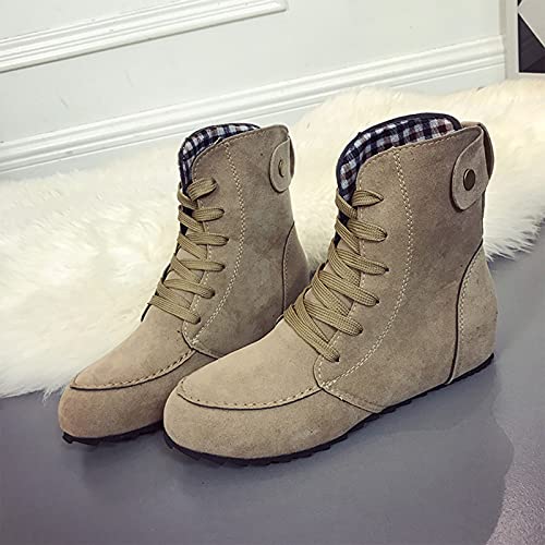 NUSGEAR 2021 Botas Mujer Botines Otoño Invierno Vintage Botines Mujer con Cordones Zapatos de Mujer Botas Cómodas de tacón Plano Cremallera Bota Corta Casual Talla grande Botas