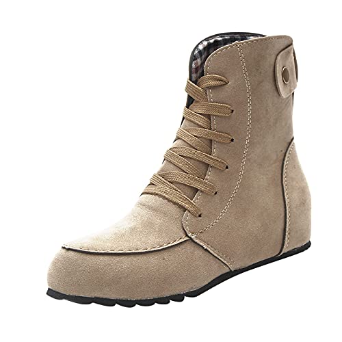 NUSGEAR 2021 Botas Mujer Botines Otoño Invierno Vintage Botines Mujer con Cordones Zapatos de Mujer Botas Cómodas de tacón Plano Cremallera Bota Corta Casual Talla grande Botas