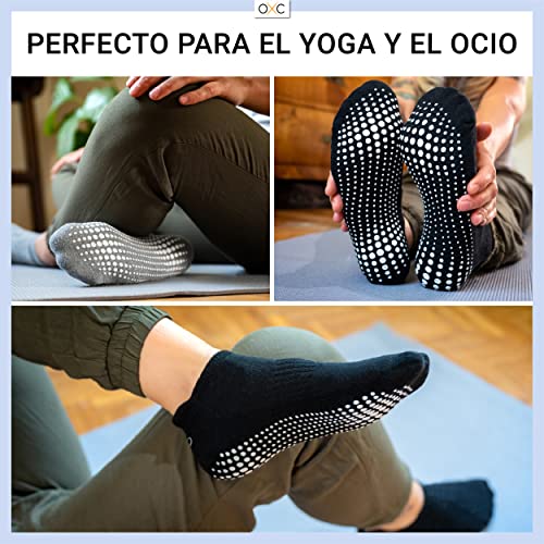 Occulto CALCETINES ANTIDESLIZANTES para MUJER y HOMBRE (2-4 PARES), CALCETINES para YOGA y PILATES MUJER HOMBRE 35-38 2 Pares | Gris Negro