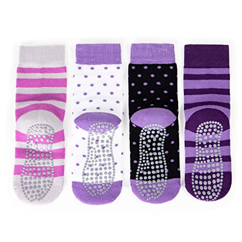 Occulto CALCETINES ANTIDESLIZANTES para NIÑOS (4 PARES), CALCETINES ANTIDESLIZANTES NIÑA hecho de ALGODÓN Rosado(4PARES) 31-34