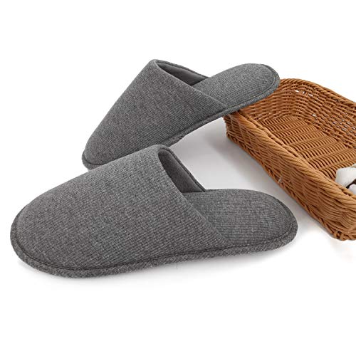 ofoot Zapatillas Estar por Casa Hombre Verano Algodón Orgánico Acogedoras, Pantuflas Planos Espuma Viscoelástica Lavables，Suela de Goma Antideslizante（Gris Oscuro,41/42 EU)
