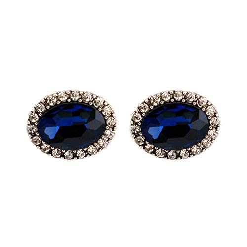 Onefeart Chapado En Oro Aretes Para Mujeres Oval Cristal Elíptico Forma Elegante Estilo 15MMx20MM Azul