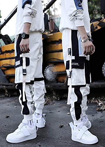 Onsoyours Hombres Pantalones de Carga Deportivos Jogging Pantalones Moda Casual Hip Hop De Primavera para Hombres Pantalones A Blanco S