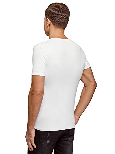 oodji Ultra Hombre Camiseta Básica Entallada, Blanco, XL