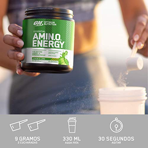 Optimum Nutrition Amino Energy Pre Workout en Polvo, Bebida Energética con Beta Alanina, Vitamina C, Cafeína, Aminoacidos Incluyendo BCAA, Fresa y Lima, 30 Porciones, 270g, Embalaje Puede Variar