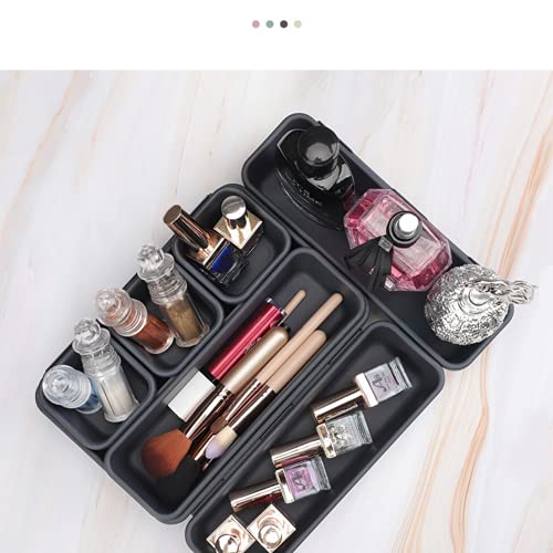 Organizador de Cajones, 16 piezas, Cajas Bandejas de Plástico Apilables Almacenamiento para Cajones, Escritorio, Cocina, Baño, Maquillaje, Armario (Gris oscuro)