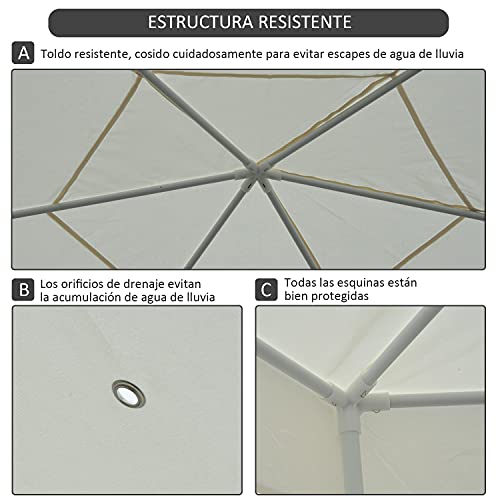 Outsunny Carpa Gazebo Tipo Cenador Hexagonal con Mosquitera para Jardín y Terraza Ø3,9 m Material de Poliéster Repelente al Agua (Crema)