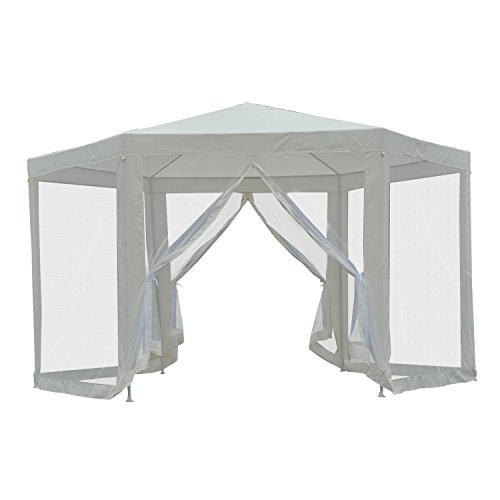Outsunny Carpa Gazebo Tipo Cenador Hexagonal con Mosquitera para Jardín y Terraza Ø3,9 m Material de Poliéster Repelente al Agua (Crema)