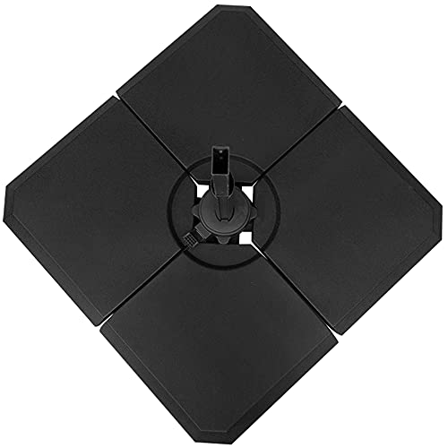 Outsunny Set de 4 Piezas Soporte de Parasol Base para Sombrilla Terreza o Jardín Rellenable de 20 kg de Agua o 30 kg de Arena Estable 100x100x9.5 cm Negro