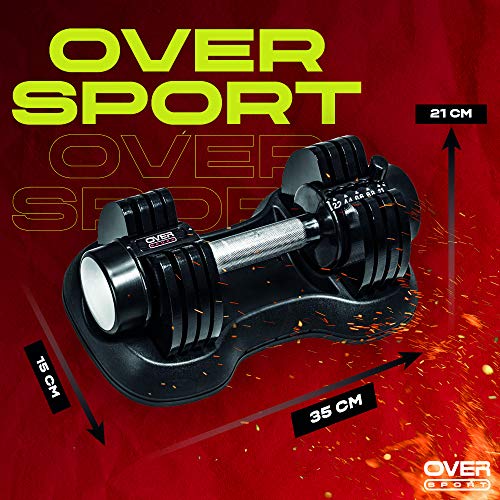 OVER SPORT Mancuernas Ajustables de 2,2kg a 11kg para Gimnasio o Hacer Deporte en Casa - Pesas con Discos Regulables para musculación para Hombre y Mujer- Pesas Ajustables