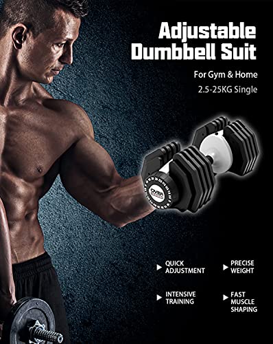 OVER SPORT Mancuernas Ajustables para Gimnasio o Hacer Deporte en Casa - Pesas con Discos Regulables para musculación para Hombre y Mujer- Pesas Ajustables (Pack 2X25 Kilos)
