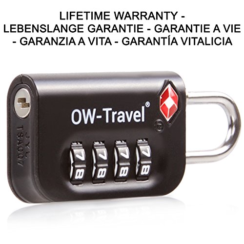OW-Travel Candado Maleta TSA Anti Robo. Candado numerico 4 Digitos. Candado Combinacion Taquilla. Candados para Mochilas y Maletas. Candado Taquilla Gimnasio. TSA Candado Seguridad Equipaje Negro 3