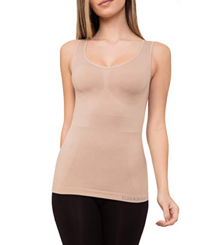 Pack de 2 Camisetas Interiores Reductoras con Tirantes Anchos sin Relleno Cómodas y Elásticas Seamless Sin Costuras (Beige Negro, M/L)