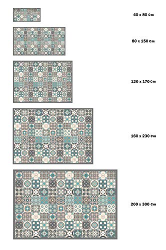 Panorama Alfombra Vinílica Baldosa Hidráulica Color Azul 40 x 80 cm - Alfombra Cocina Vinilo - Alfombra Salón Antideslizante, Antihongos e Ignífuga - Alfombras Grandes - Alfombras PVC