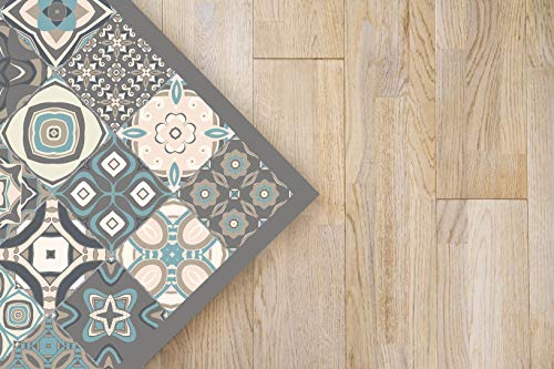 Panorama Alfombra Vinílica Baldosa Hidráulica Color Azul 40 x 80 cm - Alfombra Cocina Vinilo - Alfombra Salón Antideslizante, Antihongos e Ignífuga - Alfombras Grandes - Alfombras PVC