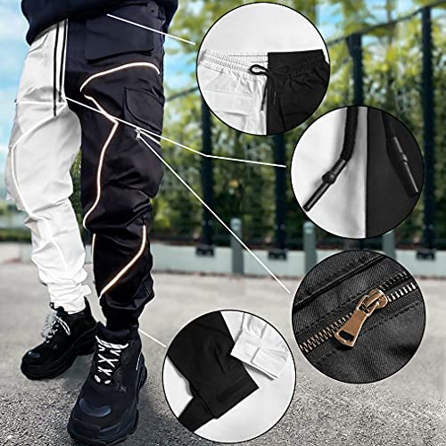 Pantalones cargo para hombre, Hip Hop Techwear Harem Pant Jogger Pantalones deportivos con bolsillos Jogging Punk, Negro/Blanco, XX-Large