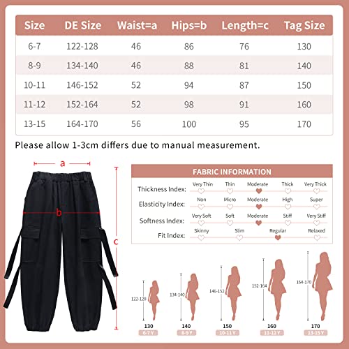 Pantalones Cargo para niños,Pantalones de chándal de Baile Hip Hop Callejero para niño y niña(Negro,11-12 años/160)