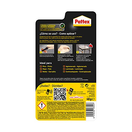 Pattex Barrita Arreglatodo Masilla bicomponente especial madera, pasta moldeable para pegar y reparar, resina epoxi barnizable y lijable para varias maderas, tubo 48 g