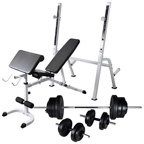 pedkit Banco Ejercicios con Soporte Pesas, Pesas y Mancuernas 60,5 kg Máquina de Gimnasio Multifuncional para casa
