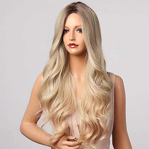 Pelucas de color marrón degradado para mujer, pelo rizado de longitud media, pelucas blancas para mujer, pelucas de cosplay resistentes al calor diarias