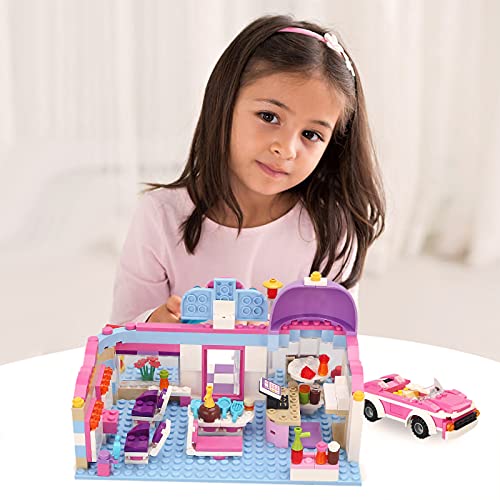 Peluquería juegos niñas juguetes de construcción corte de pelo ladrillos de construcción juguete con coche de carreras regalo de cumpleaños para 6 años de edad 358 piezas