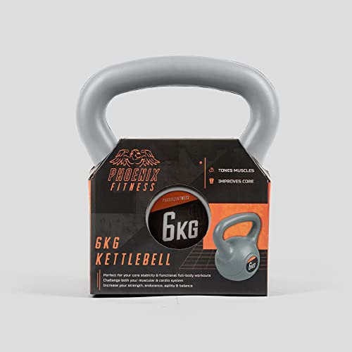 Phoenix Fitness RY931- Kettlebell De Entrenamiento, Peso Máximo De Bell Kettle Para Entrenamiento De Fuerza Y ​​Cardio, 6 kg, Plateado