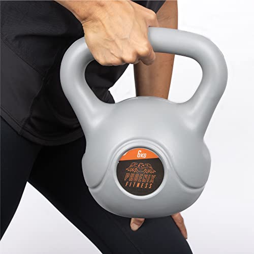 Phoenix Fitness RY931- Kettlebell De Entrenamiento, Peso Máximo De Bell Kettle Para Entrenamiento De Fuerza Y ​​Cardio, 6 kg, Plateado