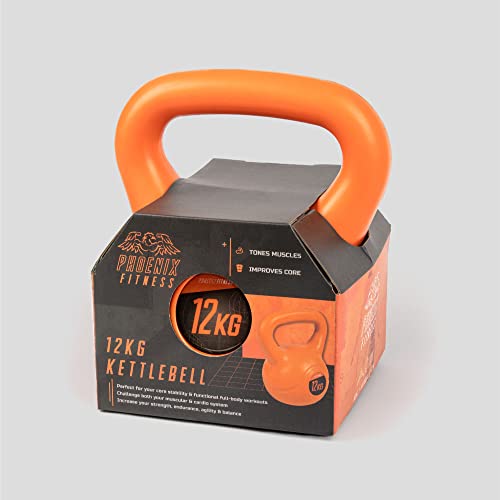 Phoenix Fitness RY971 Kettlebell de entrenamiento, peso máximo de Bell Kettle para entrenamiento de fuerza y ​​cardio, Naranja, 12 kg