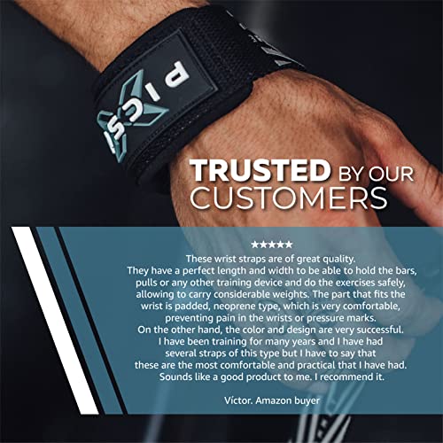 Picsil Straps Powerlifting, Correas Levantamiento de Pesas con Soporte Acolchado, Agarres Ideales para Fitness, Gimnasio, Halterofilia, Peso Muerto, para Mujeres y Hombres (Negro)