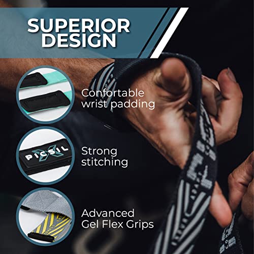 Picsil Straps Powerlifting, Correas Levantamiento de Pesas con Soporte Acolchado, Agarres Ideales para Fitness, Gimnasio, Halterofilia, Peso Muerto, para Mujeres y Hombres (Esmeralda)