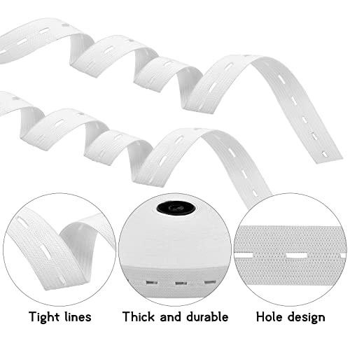 Pinsheng 30M Cinta de Goma Elastica Costura, Elástico con Ojales Banda Elástica Costura con Botones para Pantalón Pretinas Maternidad Ropa Coser Ropa Personalizada (Blanco)
