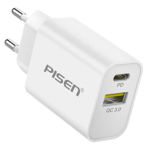 PISEN Cargador USB 18W Phone Cargador Rapido USB C PD 3.0 Cargador Móvil Corriente USB C Carga Pared Movil Adaptador para iPhone 13/13 Mini/13 Pro/13 Pro Max 12/12 Mini/12 Pro/12 Pro Max 11/11 Pro Max