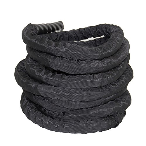 POWRX Battle Rope 12M x 38mm - Cuerda de Batalla Ideal para »Entrenamiento Funcional« - Agarre Antideslizante + PDF Workout (Revestimiento Negro)