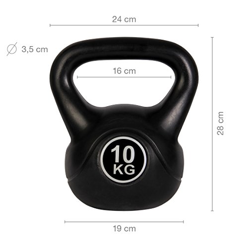 POWRX Pesa Rusa de hormigón 4-12 kg - Kettlebell con Revestimiento de Vinilo y Agarre Antideslizante + PDF Workout (6 kg/Negro)