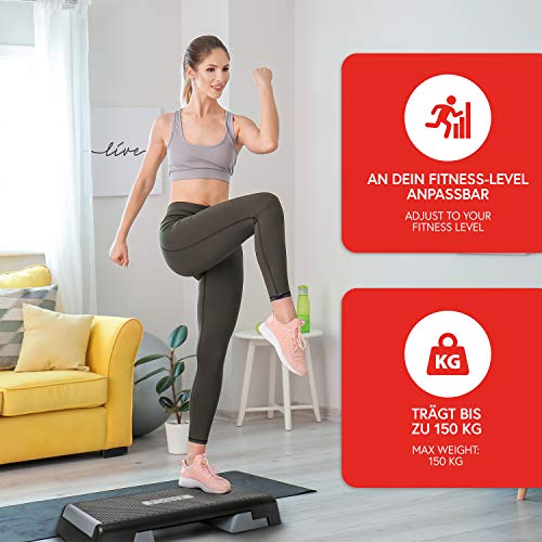 POWRX Step fitness profesional aeróbic (89 x 34 cm) - Ajustable en 3 Alturas (15/20/25 cm) - Stepper ideal para ejercicios de body pump - Superficie antideslizante + PDF workout (Blanco)