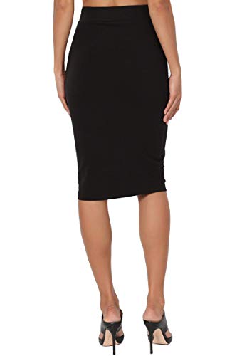 PrettyFashion Mujeres Falda Midi Lápiz Cintura Alta Elasticidad Bodycon Tubo Falda Oficina (Negro, X-L)