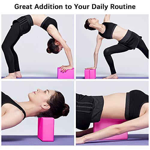 PUDSIRN - Juego de 2 Bloques de Yoga de Alta Densidad EVA Bloques Antideslizantes con Correa de Yoga, Anillo en D de Metal para Mejorar el Equilibrio y la flexibilidad para Yoga, Pilates, meditación