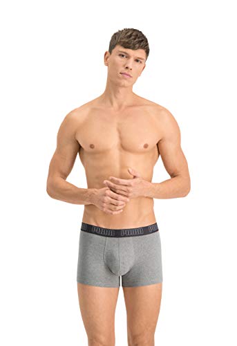 PUMA Basic Pack de 2 Calzoncillos, Gris (Dark Grey Melange/Black), S Hombre