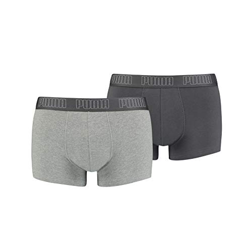 PUMA Basic Pack de 2 Calzoncillos, Gris (Dark Grey Melange/Black), S Hombre