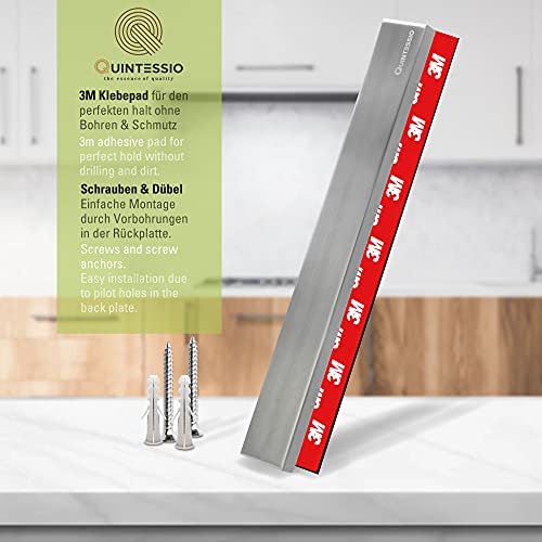 QUINTESSIO - Barra magnética para pegar o taladrar - Barra magnética de acero inoxidable de 40 cm - Fácil instalación - Barra magnética para cuchillos - Soporte magnético para cuchillos