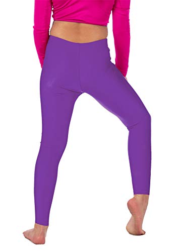 Re Tech UK Leggings elásticos para niña - Largo hasta el Tobillo - Licra Brillante - Colores Fluorescentes - Morado - 9-10 años