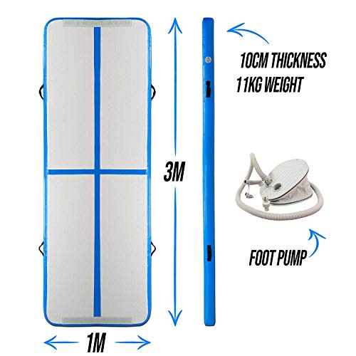 ReAct Airtrack gimnasia 3m - Con bomba de aire, estera de gimnasia inflable, lo mejor para la gimnasia, el yoga - Durable y fácil de transportar Mat Sports, Air Track colchoneta gimnasia