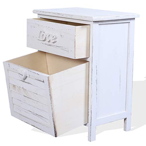 Rebecca Mobili Mesilla de Noche pequeña, Mueble baño 2 cajones, Madera Paulownia, Blanco, Shabby, Dormitorio baño - Medidas: 51 x 40 x 29 cm (AxANxF) - Art. RE4566