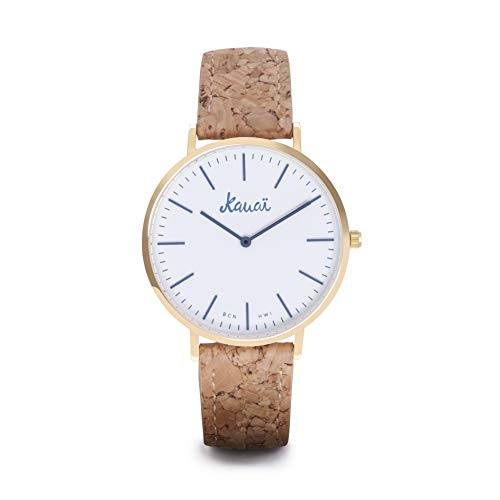 Reloj de Mujer Minimalista con Correa Corcho | Chapado en Oro | 38mm | Correa Vegana de Corcho Reciclado | Reloj Unisex
