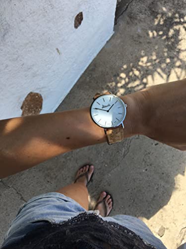 Reloj Vegano Minimalista Esfera Blanca | Hombre o Mujer | 38mm | Correa de Corcho Reciclado con función Intercambiable