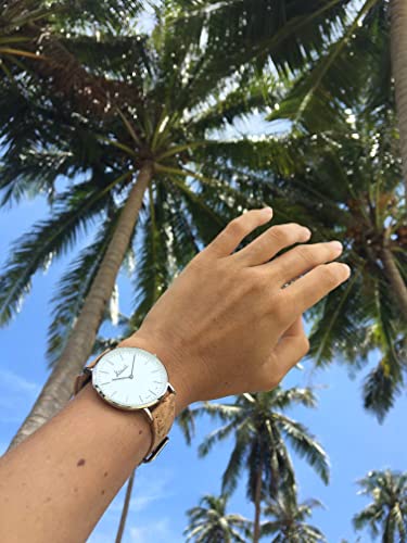 Reloj Vegano Minimalista Esfera Blanca | Hombre o Mujer | 38mm | Correa de Corcho Reciclado con función Intercambiable