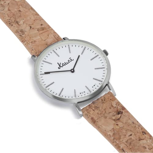 Reloj Vegano Minimalista Esfera Blanca | Hombre o Mujer | 38mm | Correa de Corcho Reciclado con función Intercambiable