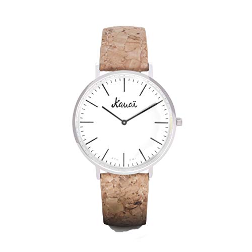 Reloj Vegano Minimalista Esfera Blanca | Hombre o Mujer | 38mm | Correa de Corcho Reciclado con función Intercambiable